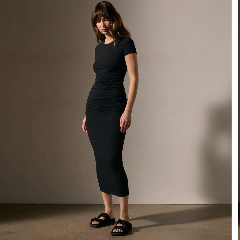 James Perse Ruched Black T-Shirt Dress